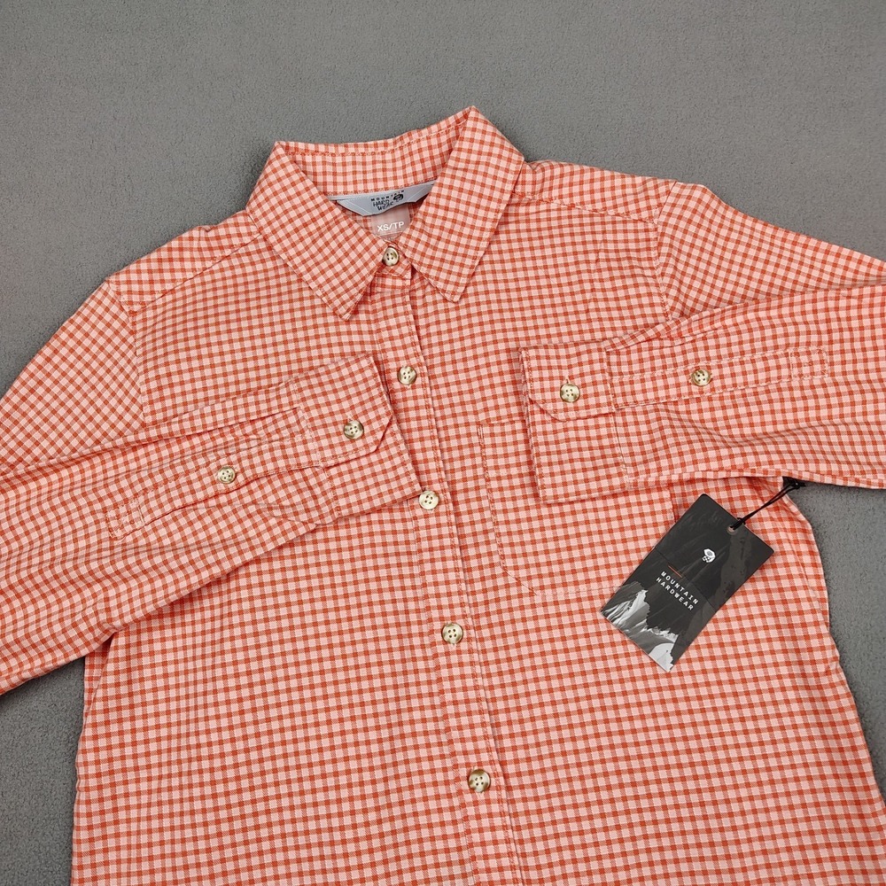 New Mountain Hardware Hiking Long Sleeve Shirt Women XS Coral Gingham Check $85 - Picture 11 of 11